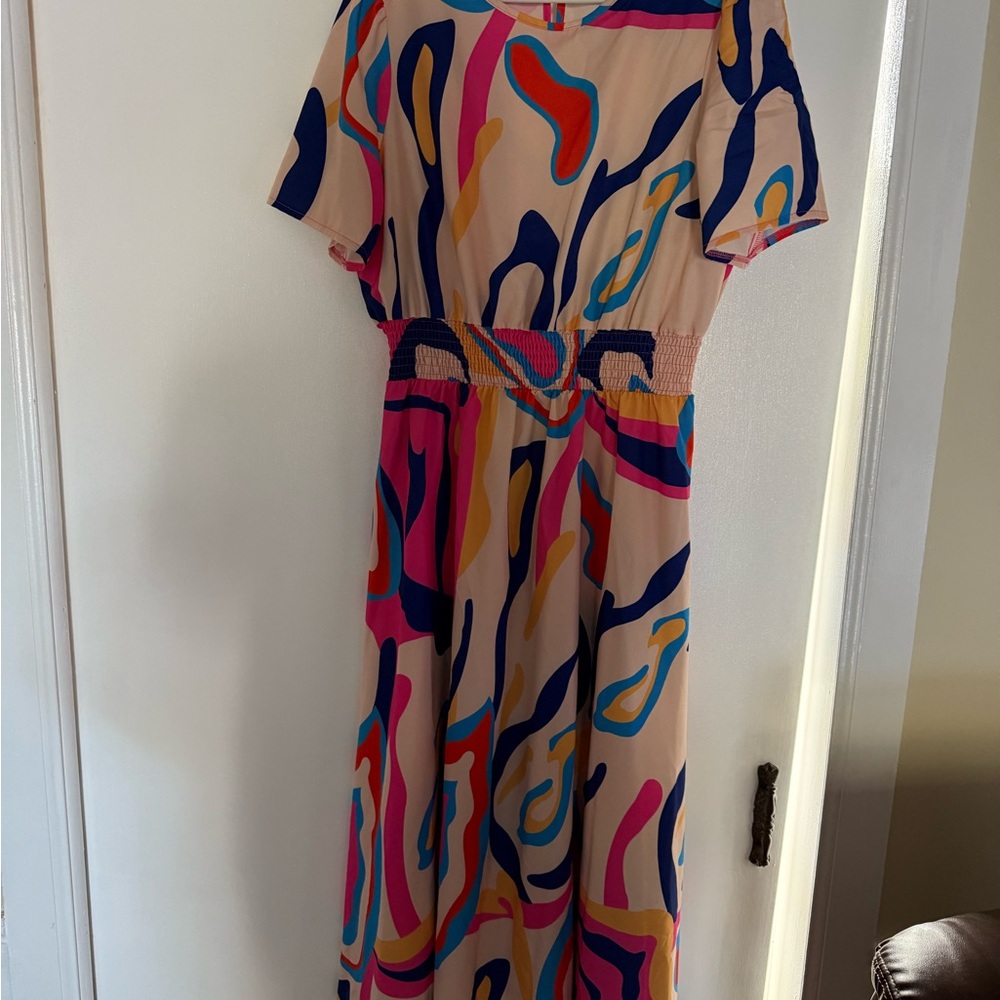 SHEIN Pink and Cream Maxi Dress
